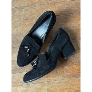 Stuart Weitzman Suede Tassle Heeled Loafers 7.5